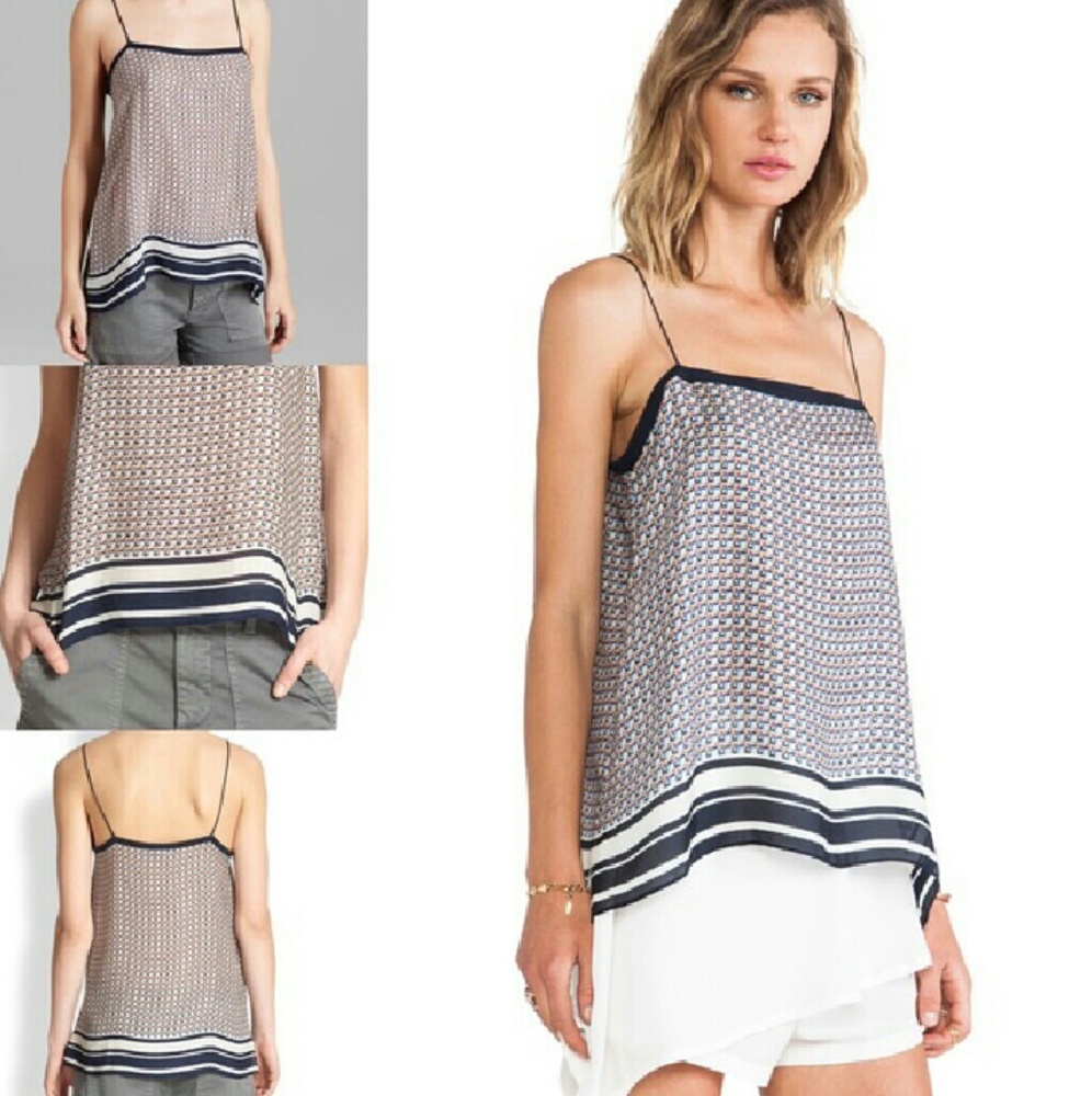 Vince Border Print, Silk Camisole